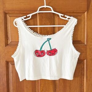 SHEIN cropped tank top size 1XL white ribbed cherries